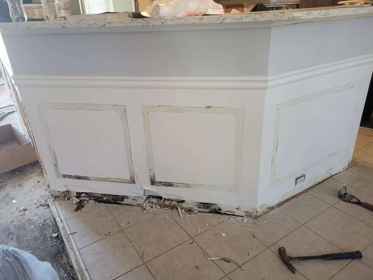 Water damage and mold on kitchen during Sewage Cleanup & Sanitation in Gulfport